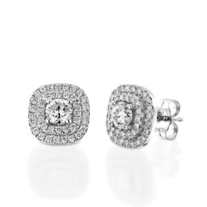 עגילי יהלום עם הילה כפולה