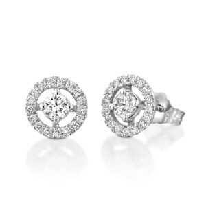 עגילי יהלומים צמודים עם הילה גדולה ופתוחה 0.65ct
