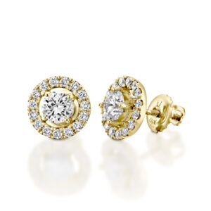 עגילי יהלום צמודים אלגנטיים עם הילה פתוחה 1.38ct