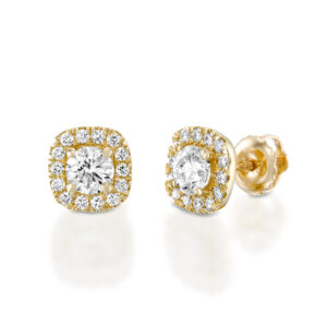 עגילי יהלום צמודים עם הילה מרובעת 0.82ct