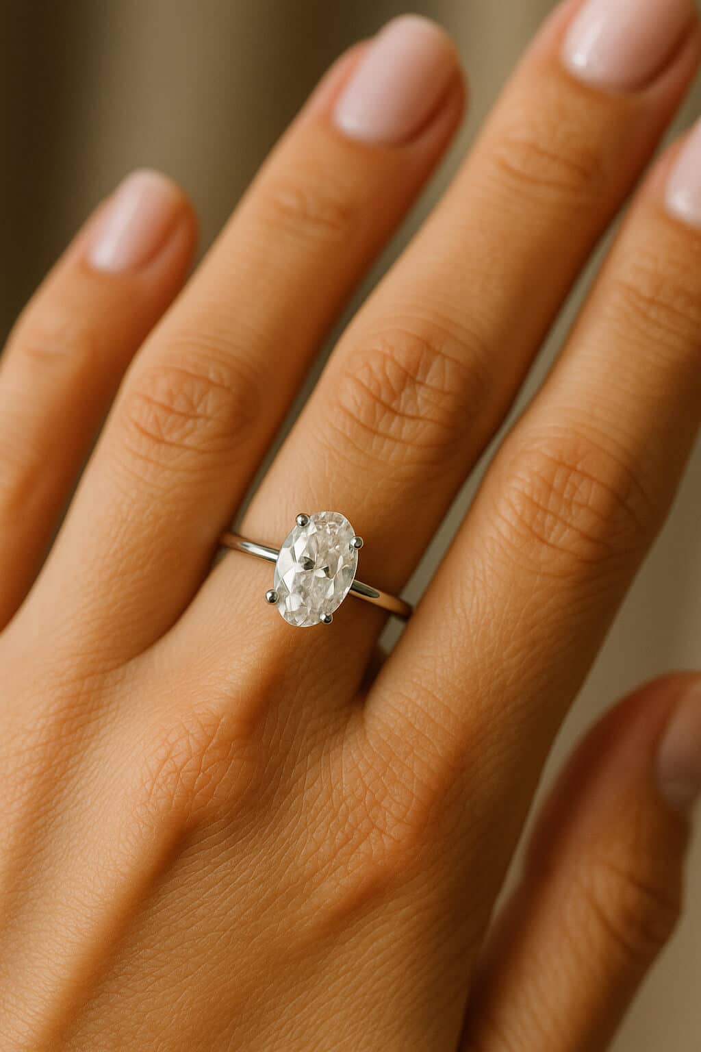 טבעת אירוסין אובל על יד של אישה – עיצוב אישי