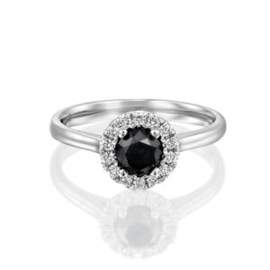 Black Diamond Engagement Ring With White Halo