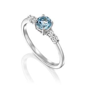 טבעת אקוומרין ויהלומים אלגנטית אופנתית ADR-00622-2