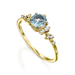טבעת בלו טופז ויהלומים אופנתית ADR-00770-6