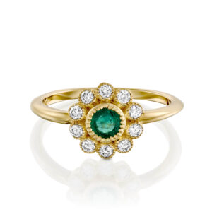 Vintage Flower Diamond and Emerald Ring FLORETTA