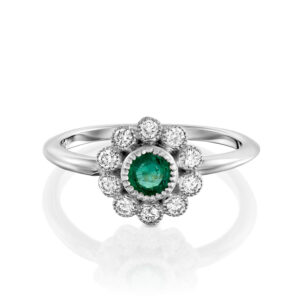 טבעת פרח אמרלד ירוק ויהלומים בסגנון וינטג