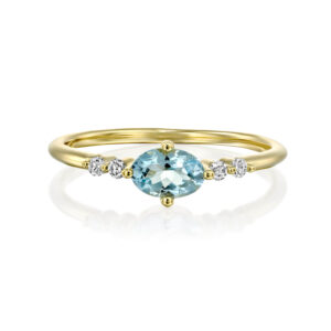 טבעת אקוומרין ויהלומים אופנתית