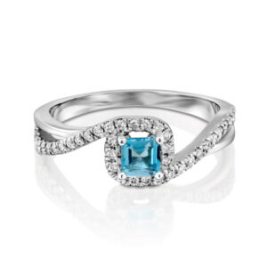 טבעת אירוסין יהלומים ובלו טופז מתפתלת