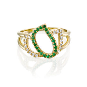 טבעת עלי כותרת יהלומים ואמרלדים