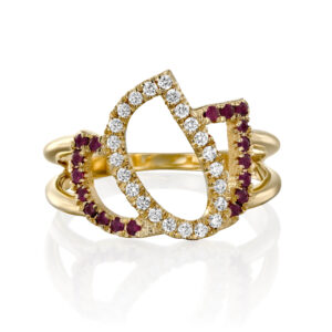 טבעת עלים יהלומים ורובי