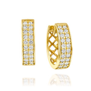 עגילי יהלומים חישוק 2 שורות יהלומים 0.60 קראט