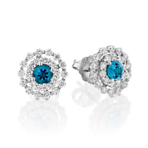 עגילי יהלומים ובלו טופז הילה כפולה מיוחדת