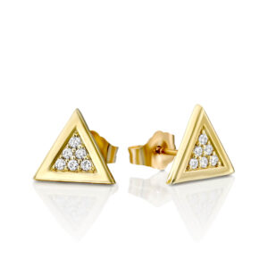 עגילי יהלומים משולשים עם מסגרת זהב