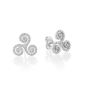 עגילי יהלומים ספירלה משולשת