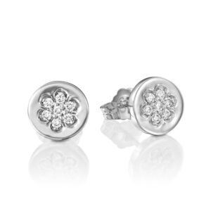 עגילי יהלומים פרח מוטבע בזהב