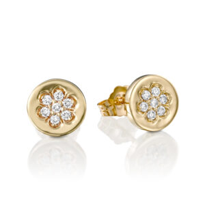 Diamond Flower Earrings Embedded in Gold