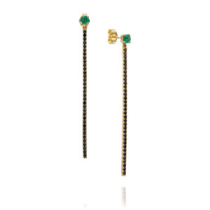 Dangling Earrings With Black Diamonds And Green Emerald