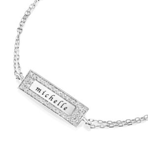 צמיד לוחית משובץ יהלומים לחריטה