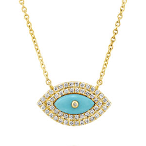שרשרת תליון יהלומים ואבן חן טורקיז עין