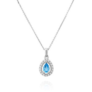 שרשרת בלו טופז טיפה ויהלומים מסביב