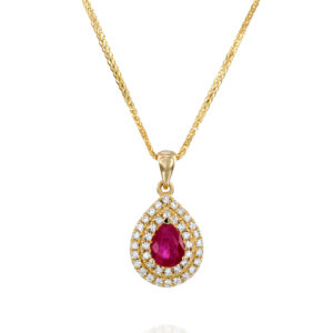 תליון רובי ויהלומים טיפה עם הילה כפולה